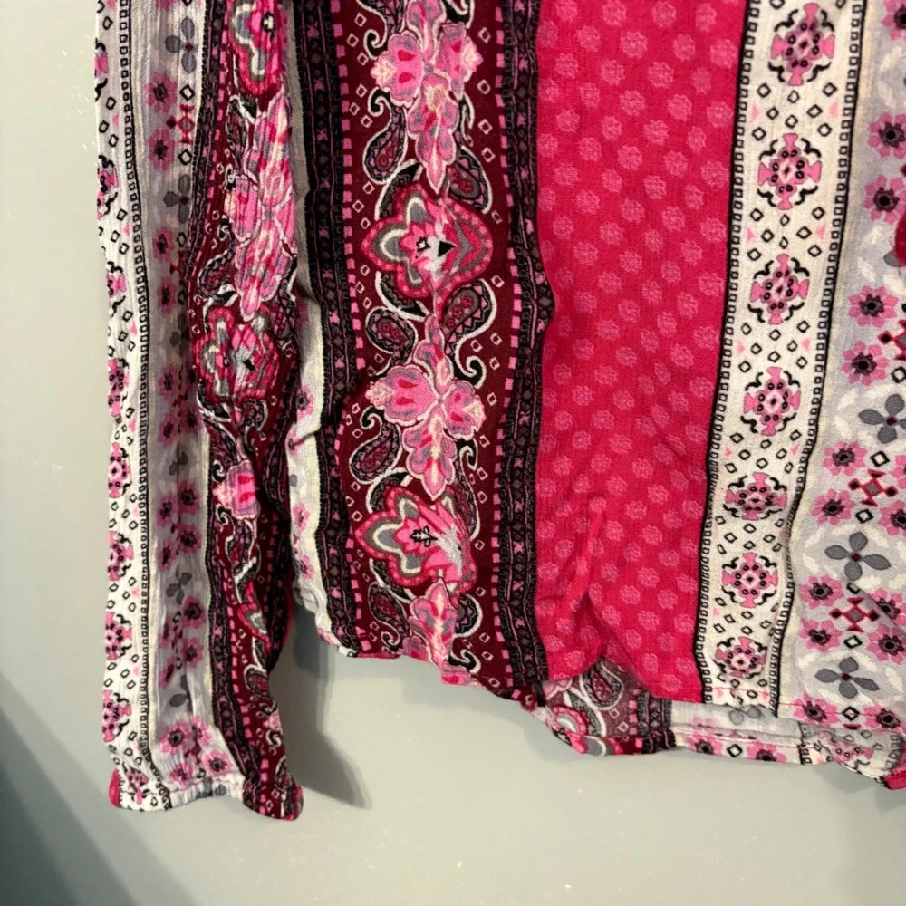 Justice Pink Paisley Colorblock Tassel Boho Peasant Top Blouse (Girls 14)‎
